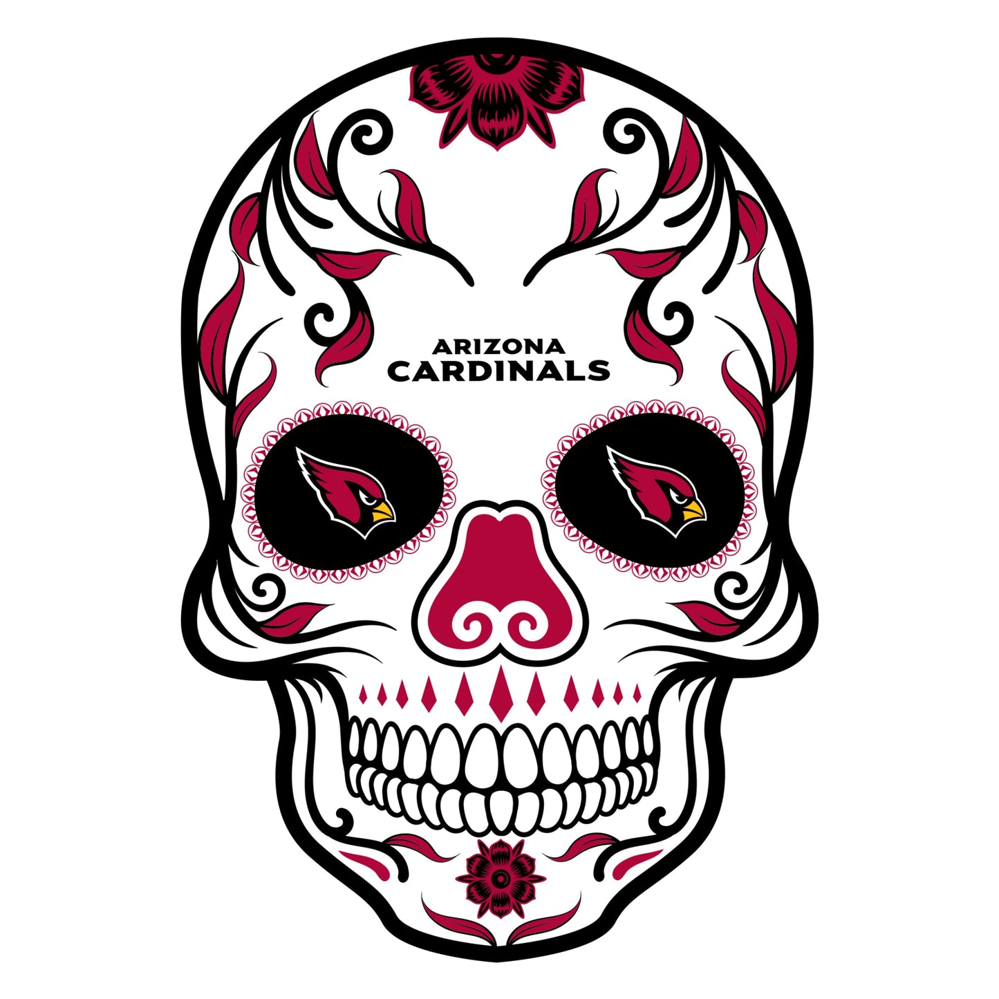 Arizona Cardinals 4 Inch Day Of The Dead Sugar Skull Vinyl Sticker Decal Laptop Yeti Car Truck Window