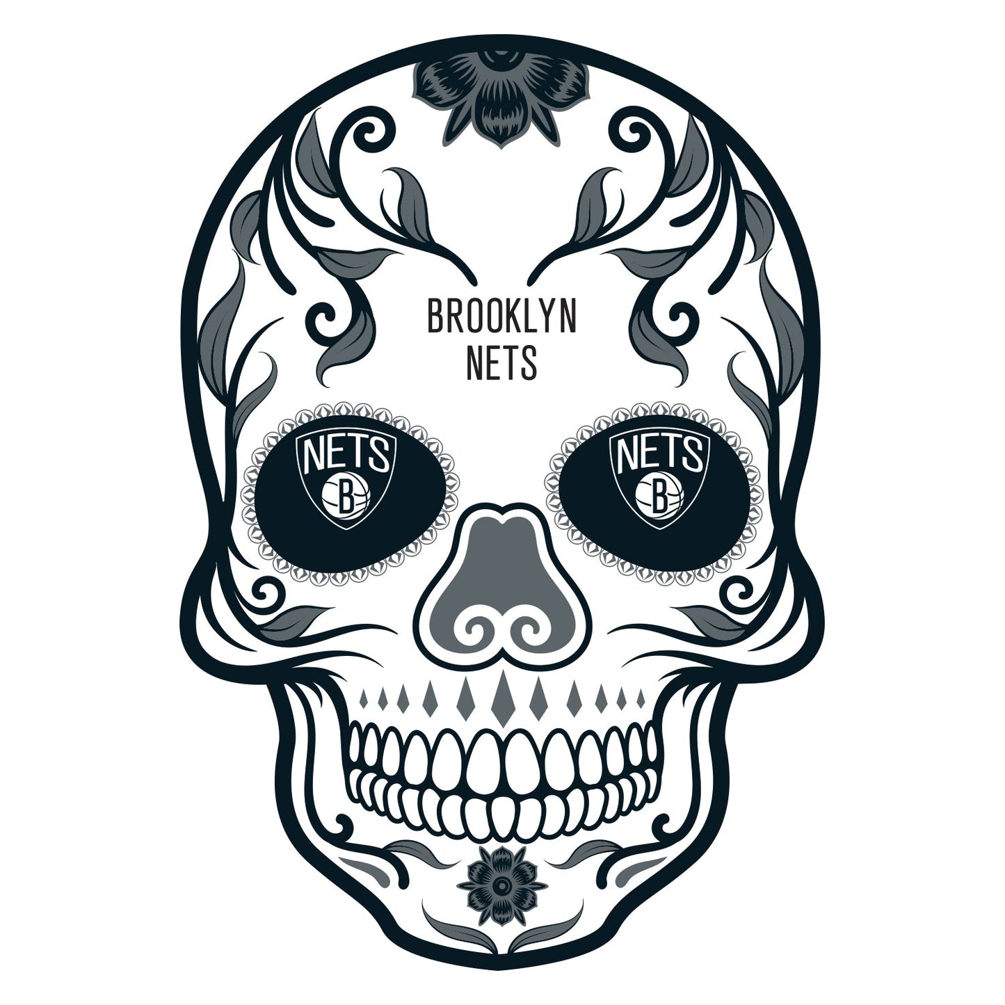 Brooklyn Nets Day Of The Dead Sugar Skull Vinyl Sticker Decal Laptop Yeti Car Truck Window