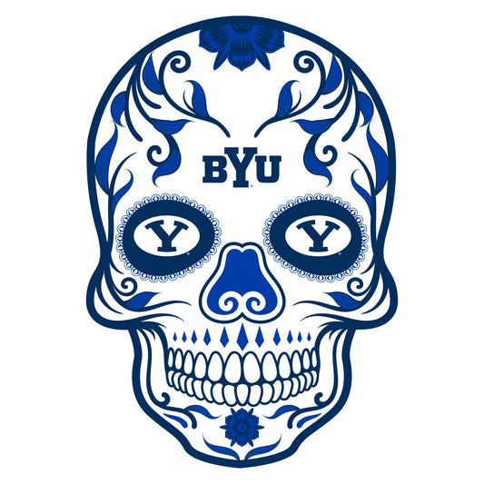 BYU Cougars Day Of The Dead Sugar Skull Vinyl Sticker Decal Laptop Yeti Car Truck Window