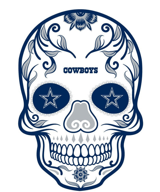 Dallas Cowboys 4 Inch Day Of The Dead Sugar Skull Vinyl Sticker Decal Laptop Yeti Car Truck Window