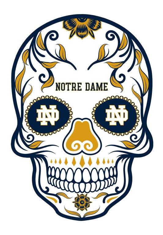Notre Dame Fighting Irish Day Of The Dead Sugar Skull Vinyl Sticker Decal Laptop Yeti Car Truck Window