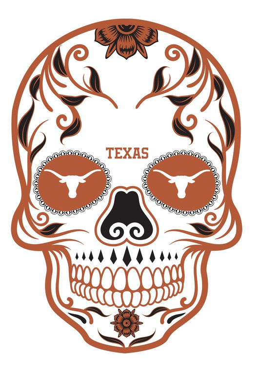 Texas Longhorns Day Of The Dead Sugar Skull Vinyl Sticker Decal Laptop Yeti Car Truck Window