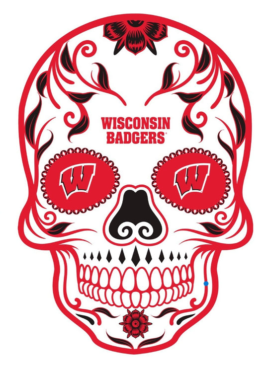 Wisconsin Badgers Day Of The Dead Sugar Skull Vinyl Sticker Decal Laptop Yeti Car Truck Window