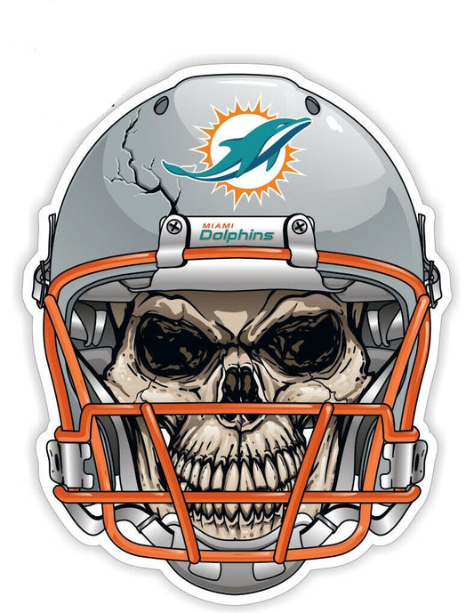 Miami Dolphins Full Color Skull Vinyl Sticker Decal Laptop Yeti Car Truck Window