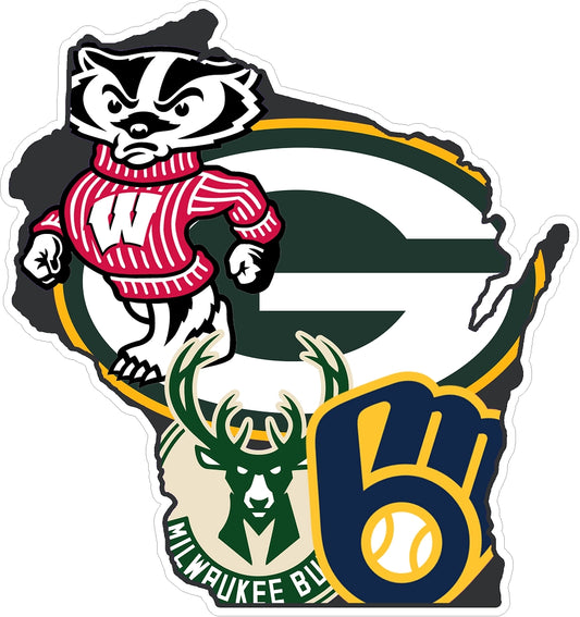 Wisconsin Mashup Full Color Sticker Decal Badgers Green Bay Packers Milwaukee Bucks Brewers