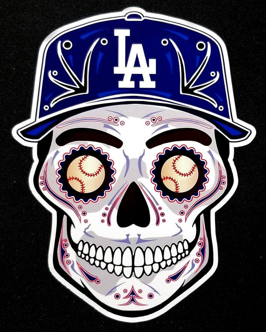 Los Angeles Dodgers Full Color Sugar Skull Vinyl Sticker Decal Laptop Yeti Car Truck Window