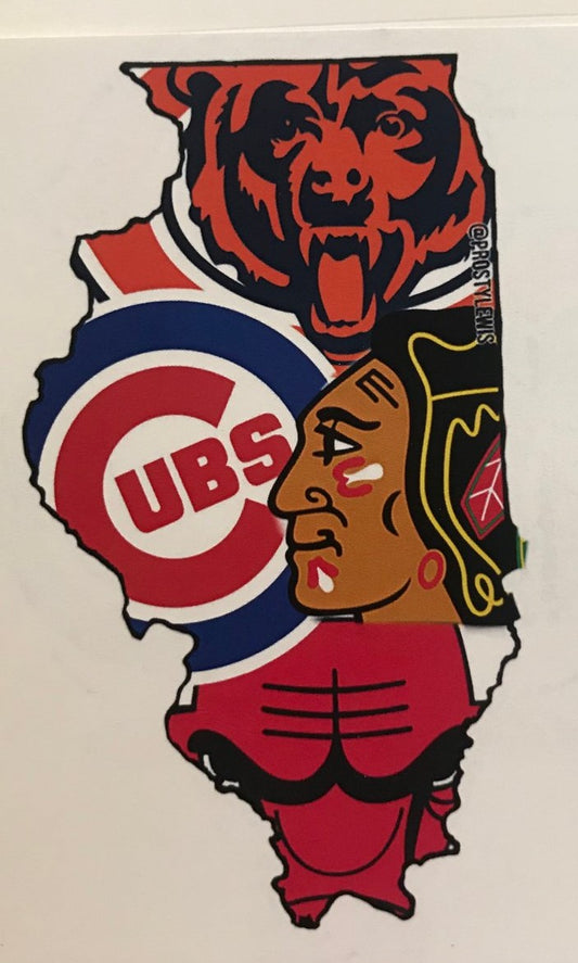 Chicago Mashup 4 Inch Full Color Sticker Decal Chicago Cubs Bears Bulls Blackhawks